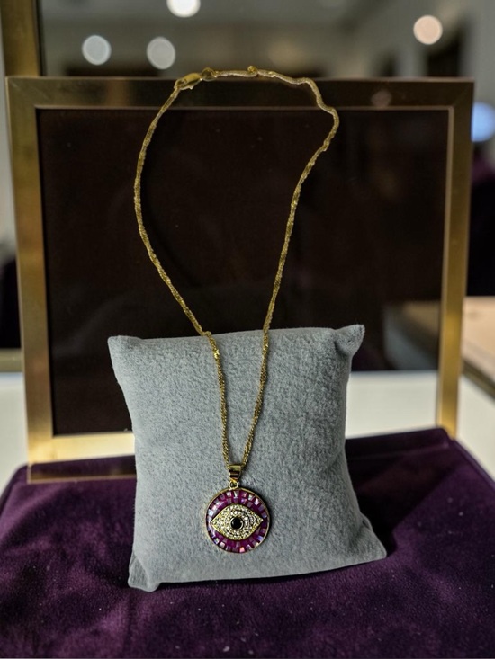Jewelry - Purple Evil Eye Necklace Gold Tone Anti Tarnish CZ pave setting Pendant